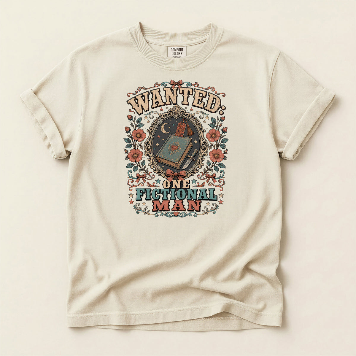 T-Shirt — "Wanted: One Fictional Man" Vintage Book Lover Graphic Tee