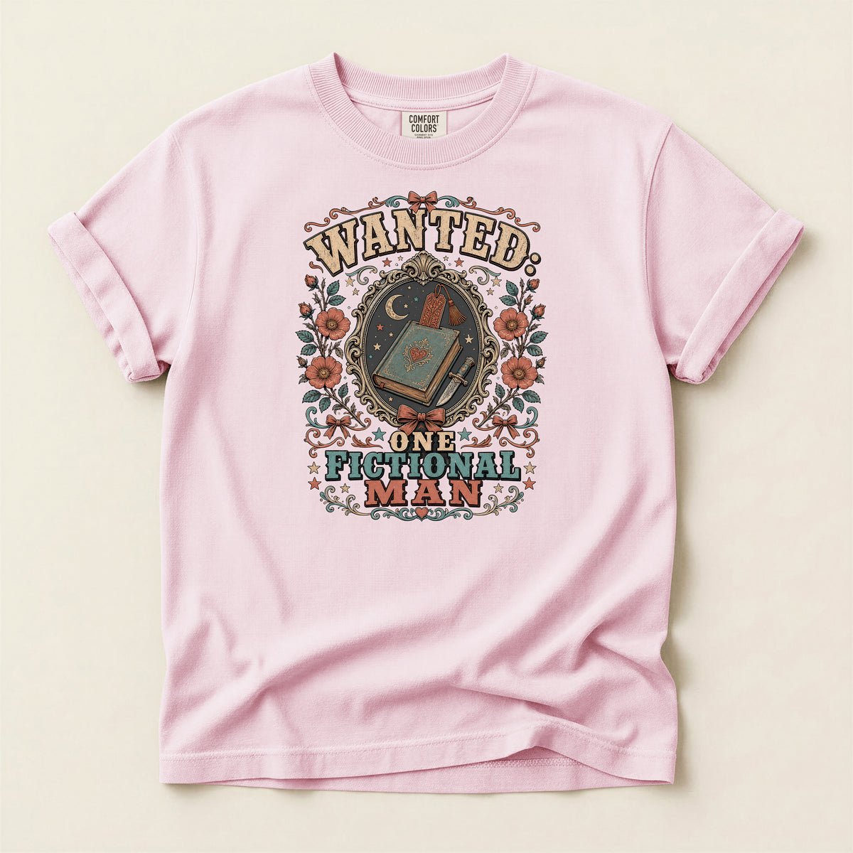 T-Shirt — "Wanted: One Fictional Man" Vintage Book Lover Graphic Tee
