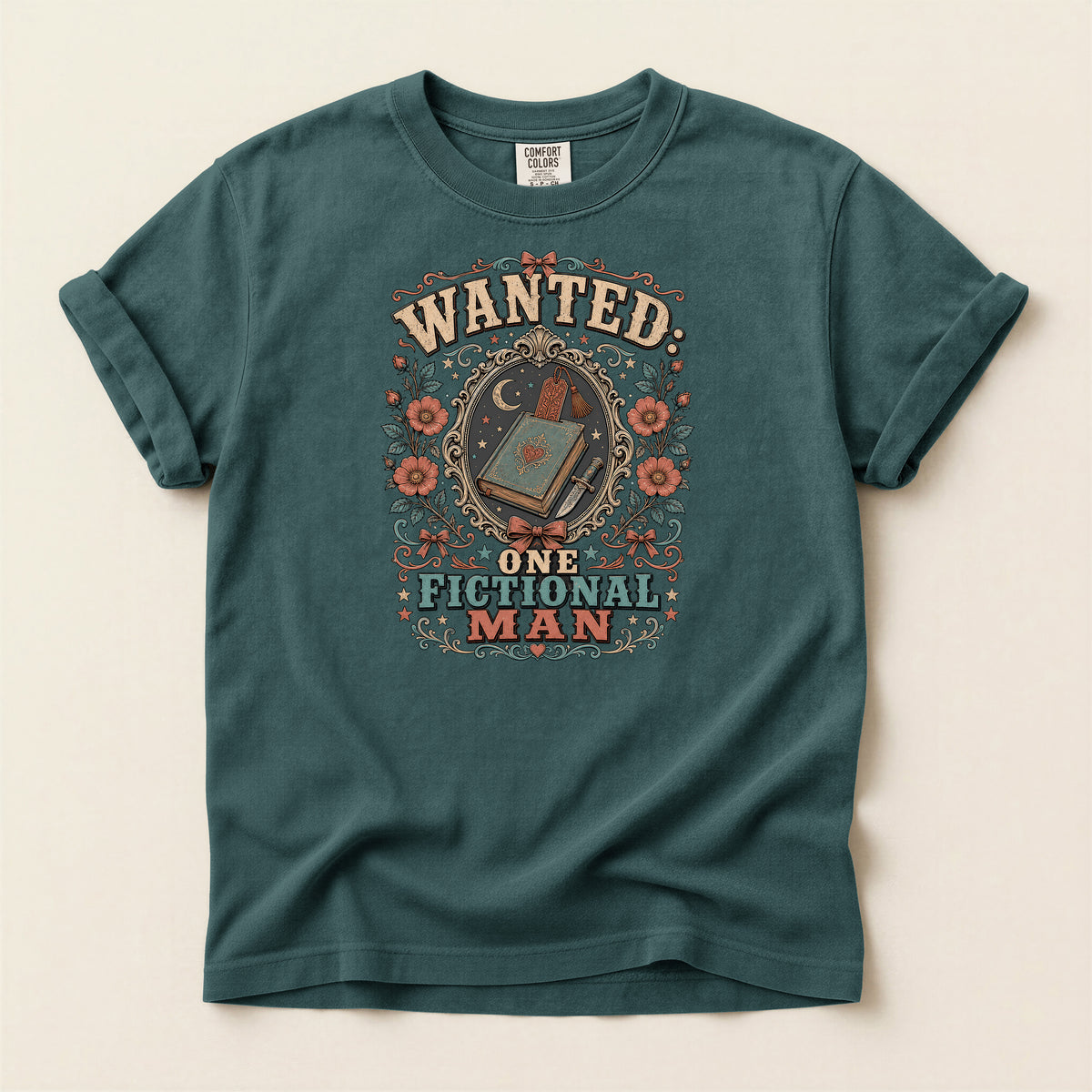 T-Shirt — "Wanted: One Fictional Man" Vintage Book Lover Graphic Tee