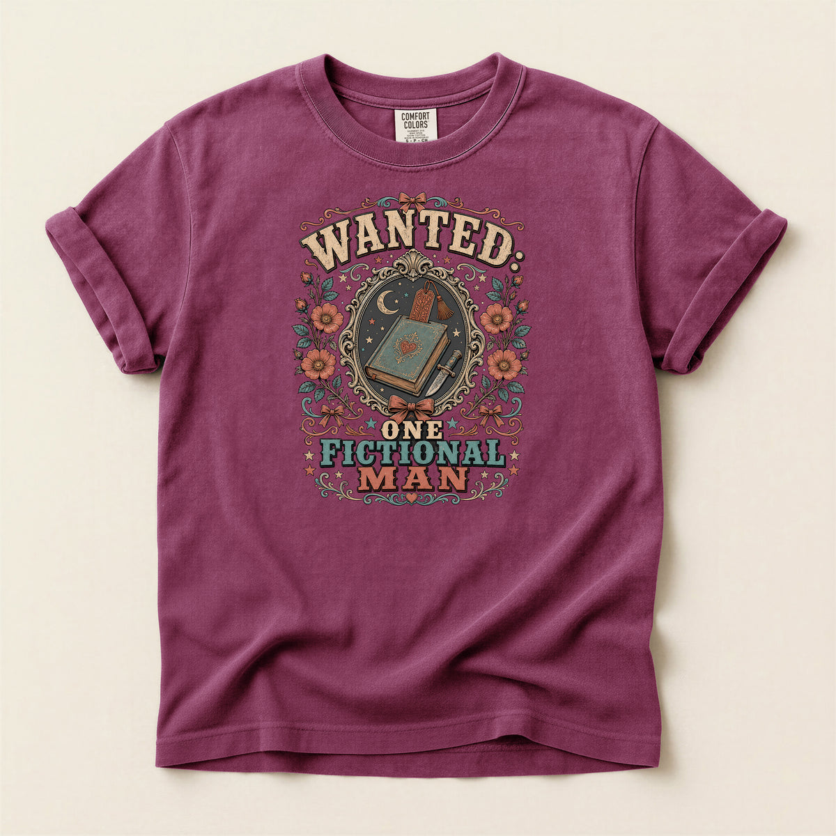T-Shirt — "Wanted: One Fictional Man" Vintage Book Lover Graphic Tee