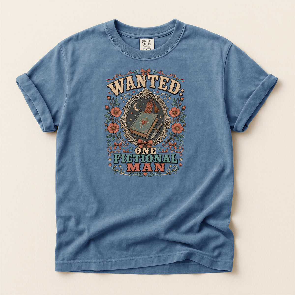 T-Shirt — "Wanted: One Fictional Man" Vintage Book Lover Graphic Tee