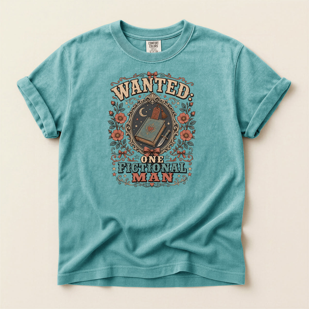 T-Shirt — "Wanted: One Fictional Man" Vintage Book Lover Graphic Tee