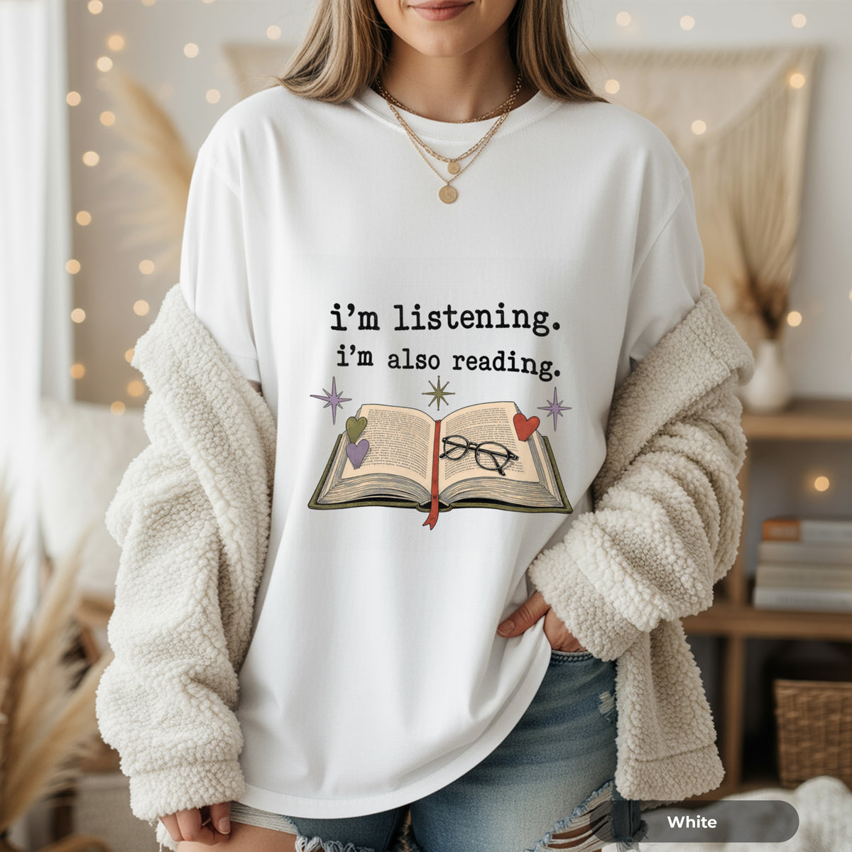 Book Lover T-Shirt — "i'm listening. i'm also reading." Graphic Tee