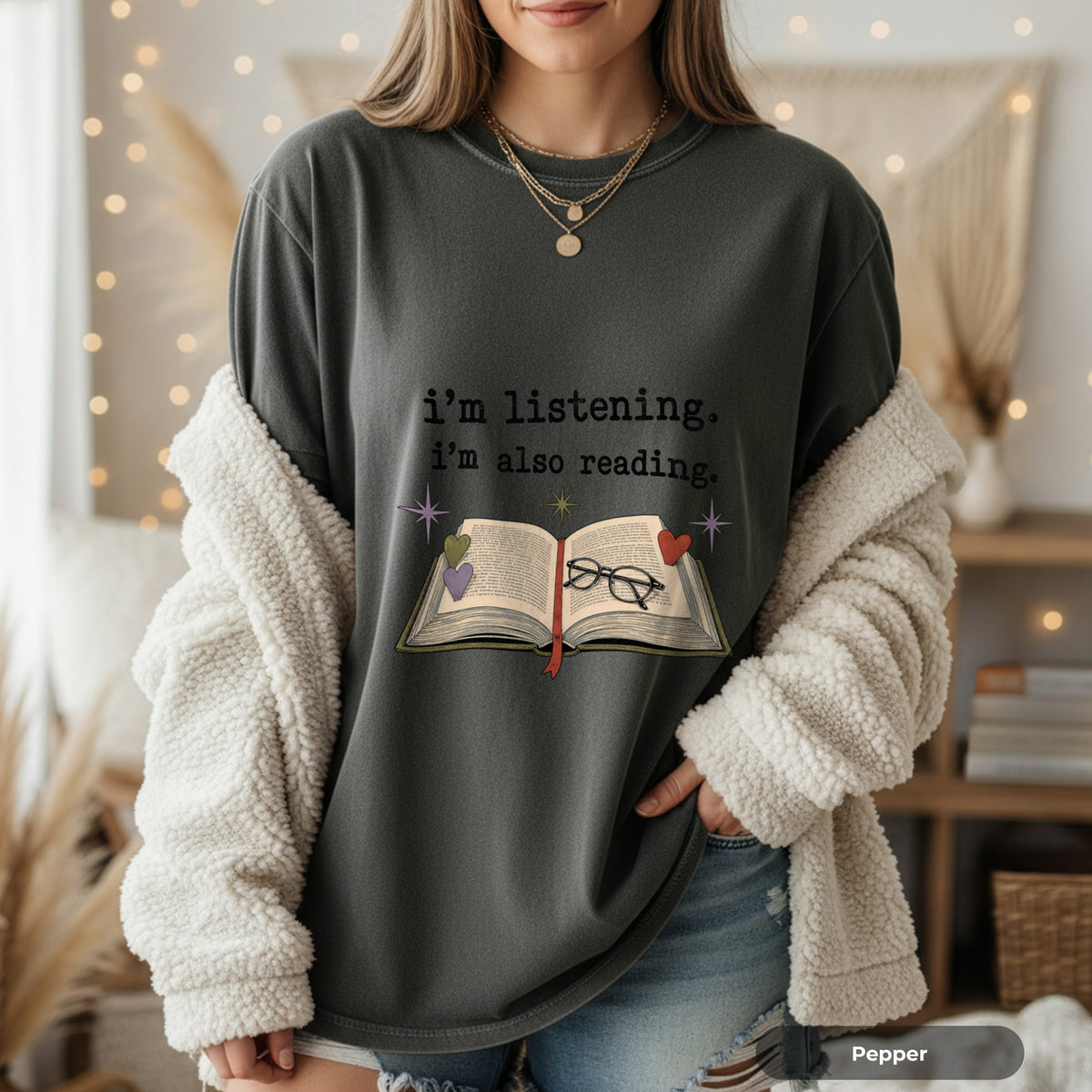 Book Lover T-Shirt — "i'm listening. i'm also reading." Graphic Tee