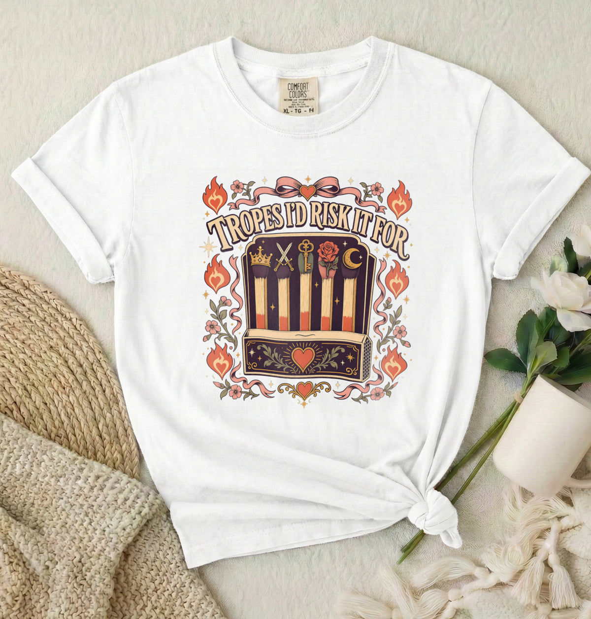 T-Shirt — “Tropes I’d Risk It For” Retro Matchbox Graphic