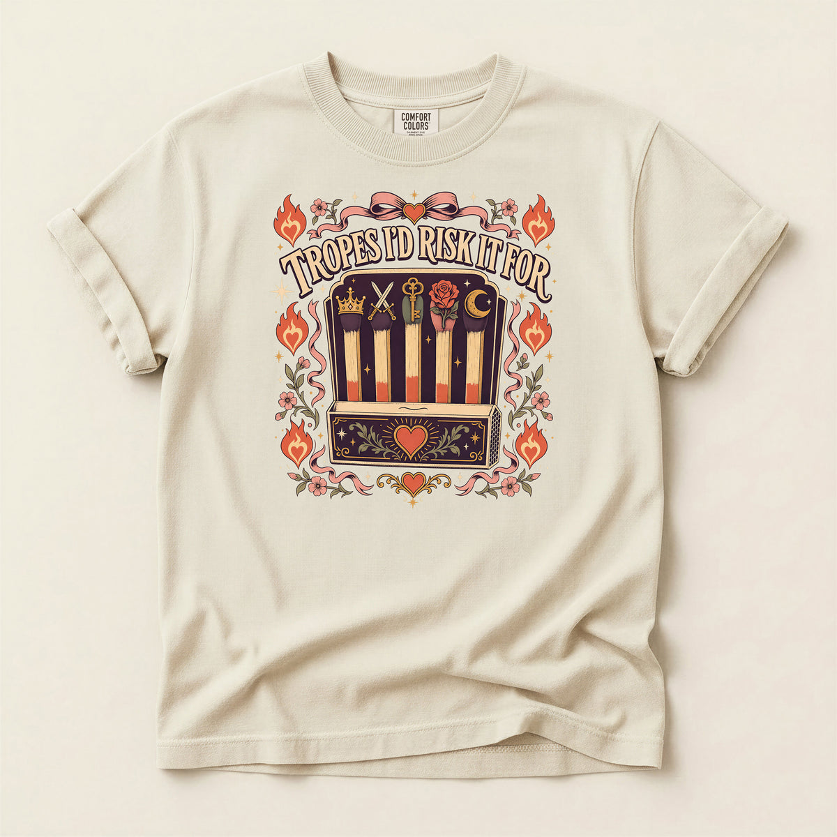 T-Shirt — “Tropes I’d Risk It For” Retro Matchbox Graphic