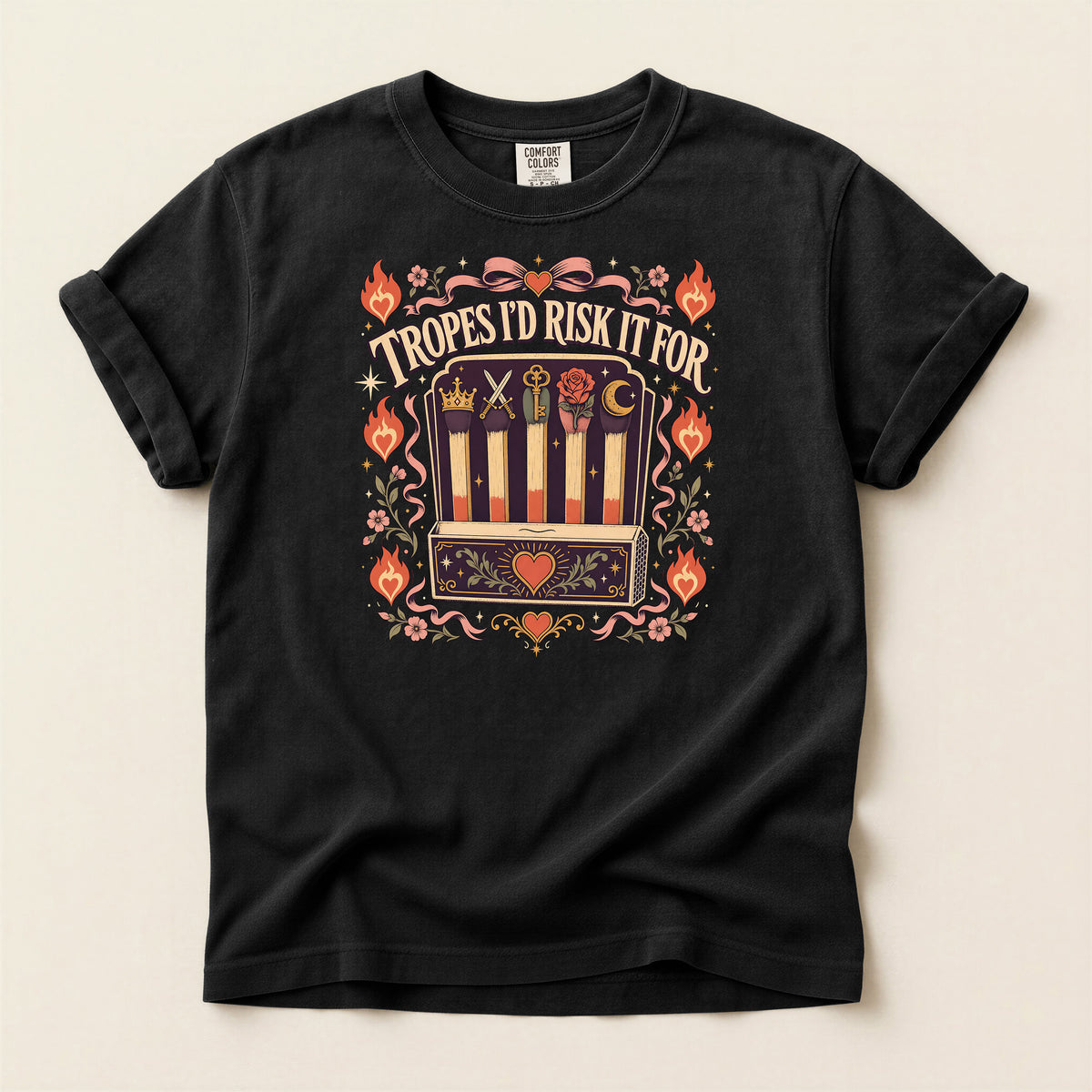 T-Shirt — “Tropes I’d Risk It For” Retro Matchbox Graphic