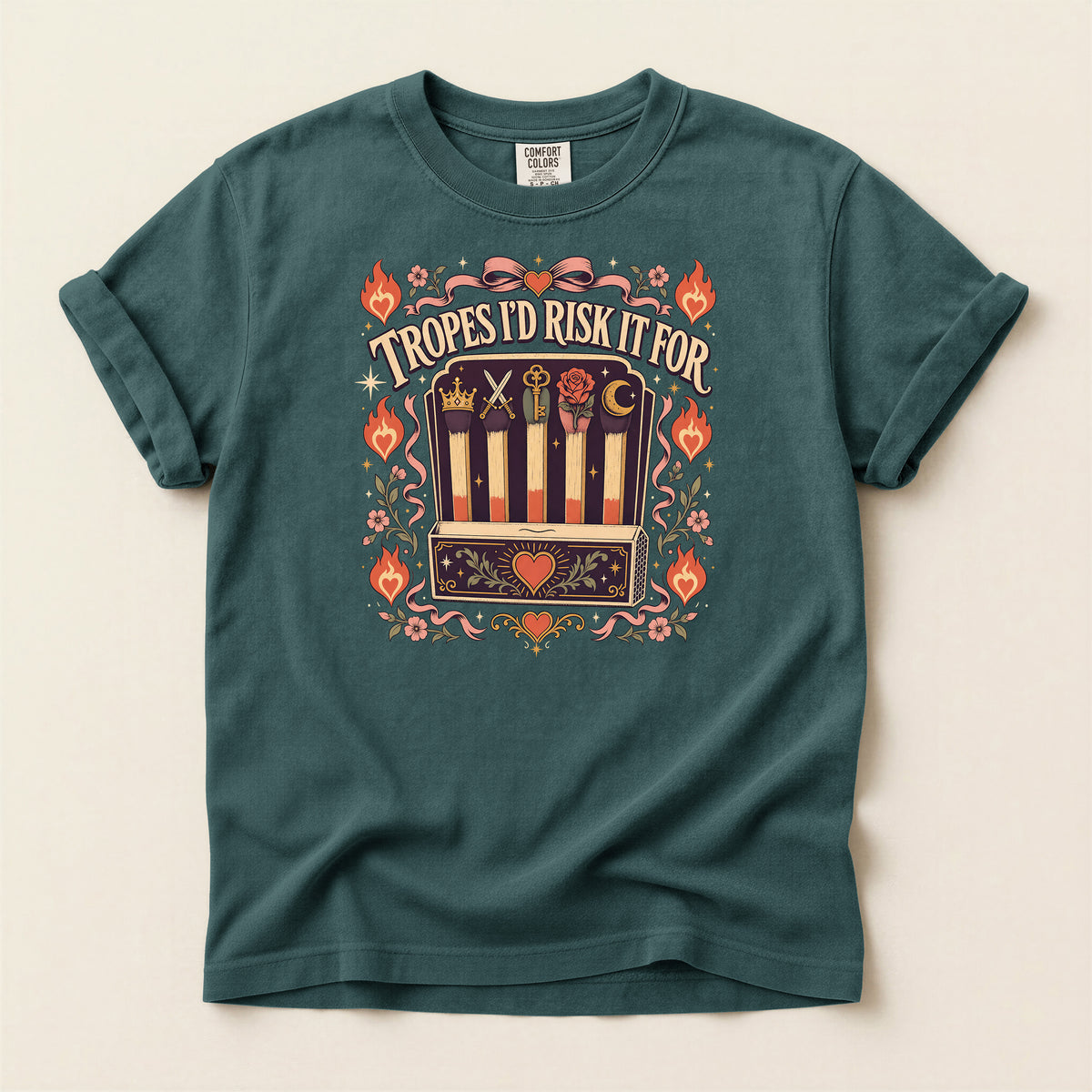 T-Shirt — “Tropes I’d Risk It For” Retro Matchbox Graphic
