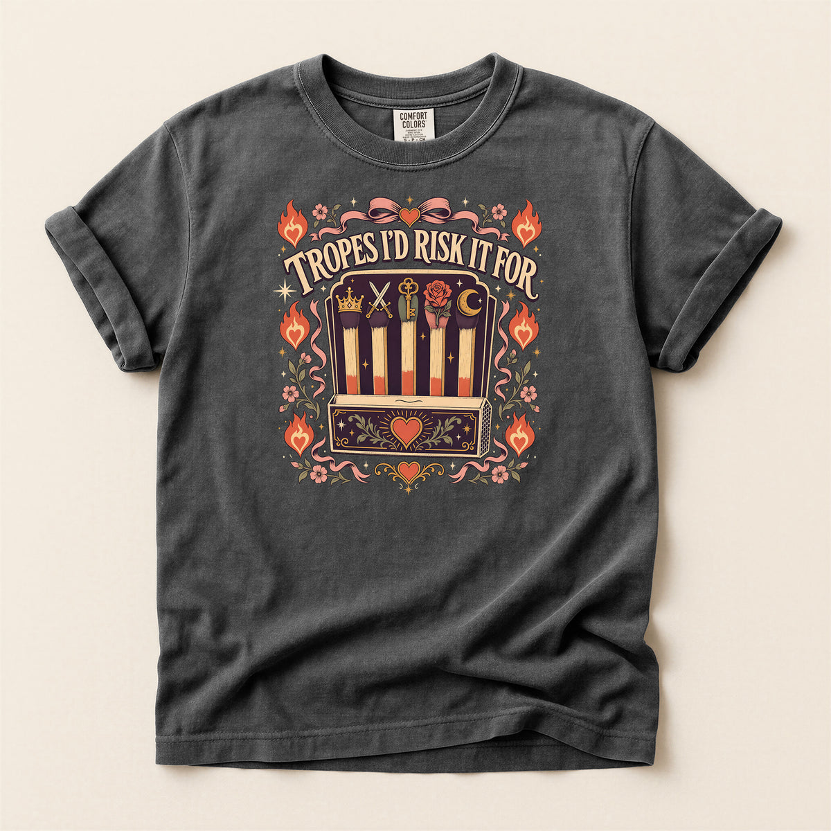 T-Shirt — “Tropes I’d Risk It For” Retro Matchbox Graphic