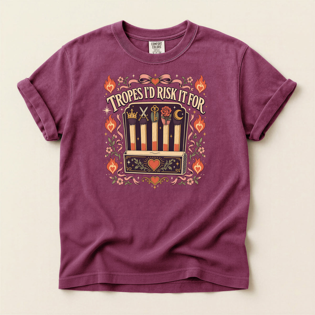 T-Shirt — “Tropes I’d Risk It For” Retro Matchbox Graphic