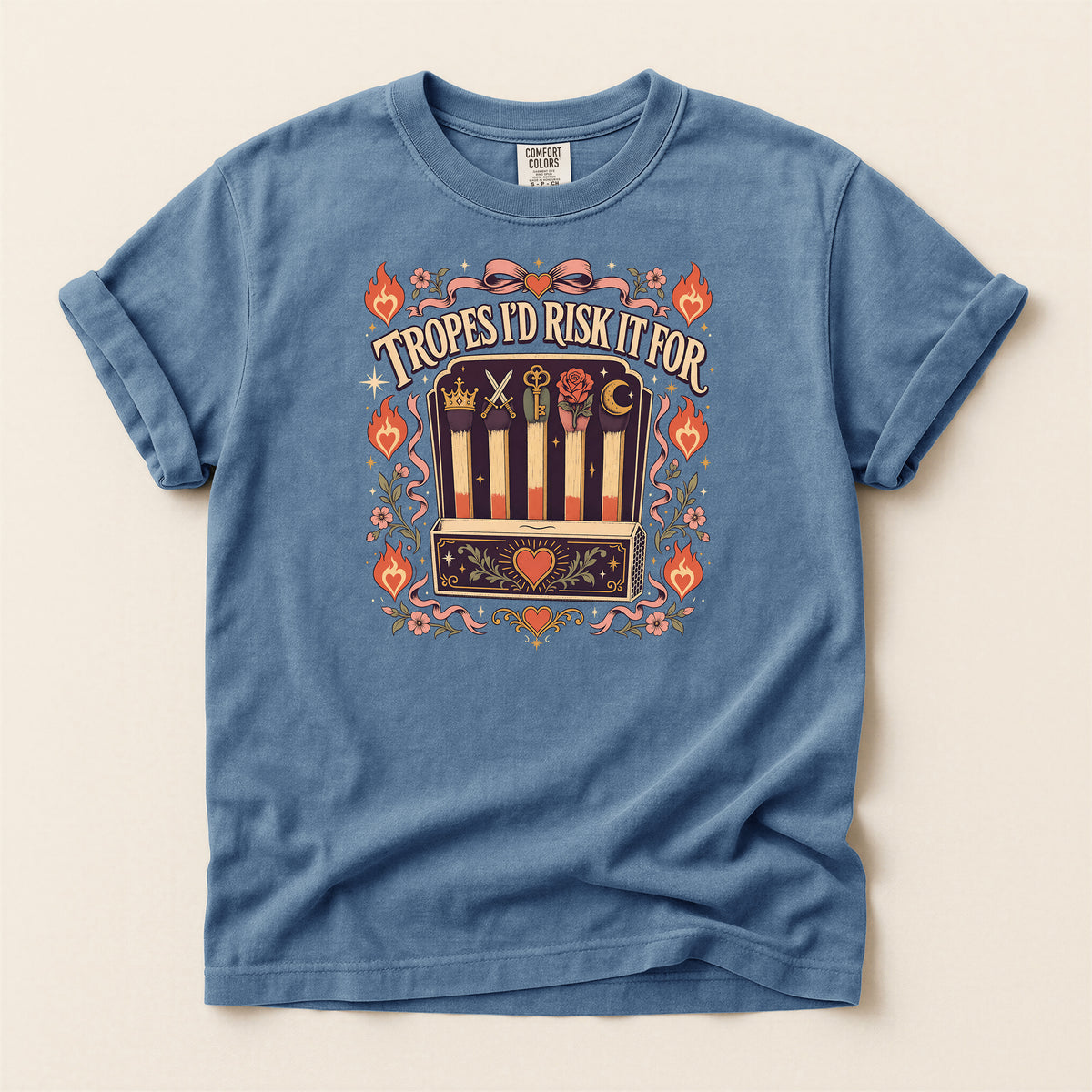T-Shirt — “Tropes I’d Risk It For” Retro Matchbox Graphic