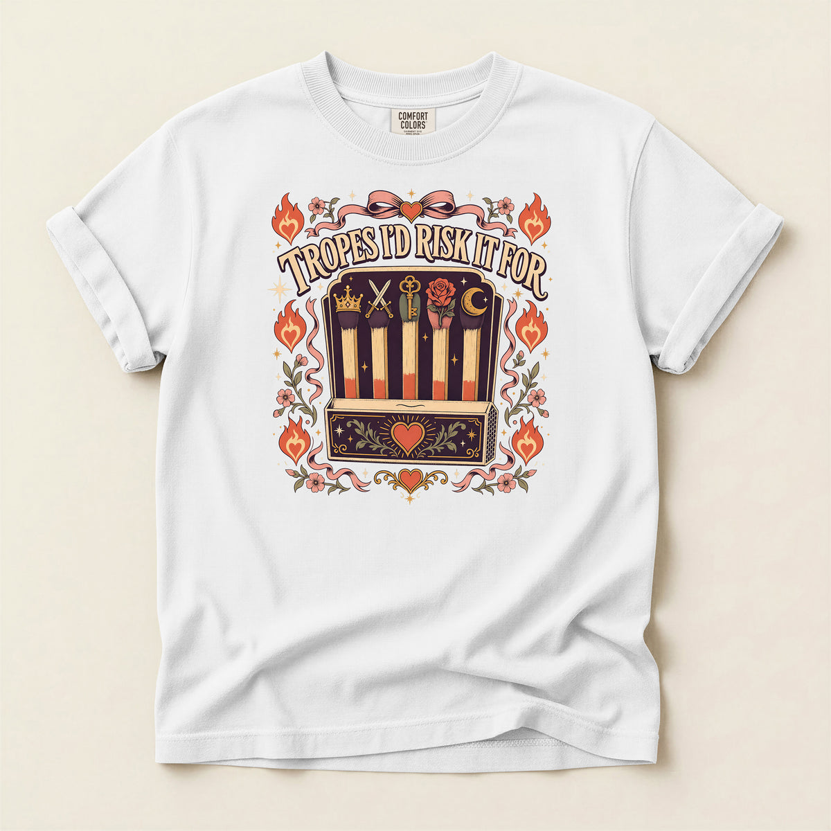 T-Shirt — “Tropes I’d Risk It For” Retro Matchbox Graphic