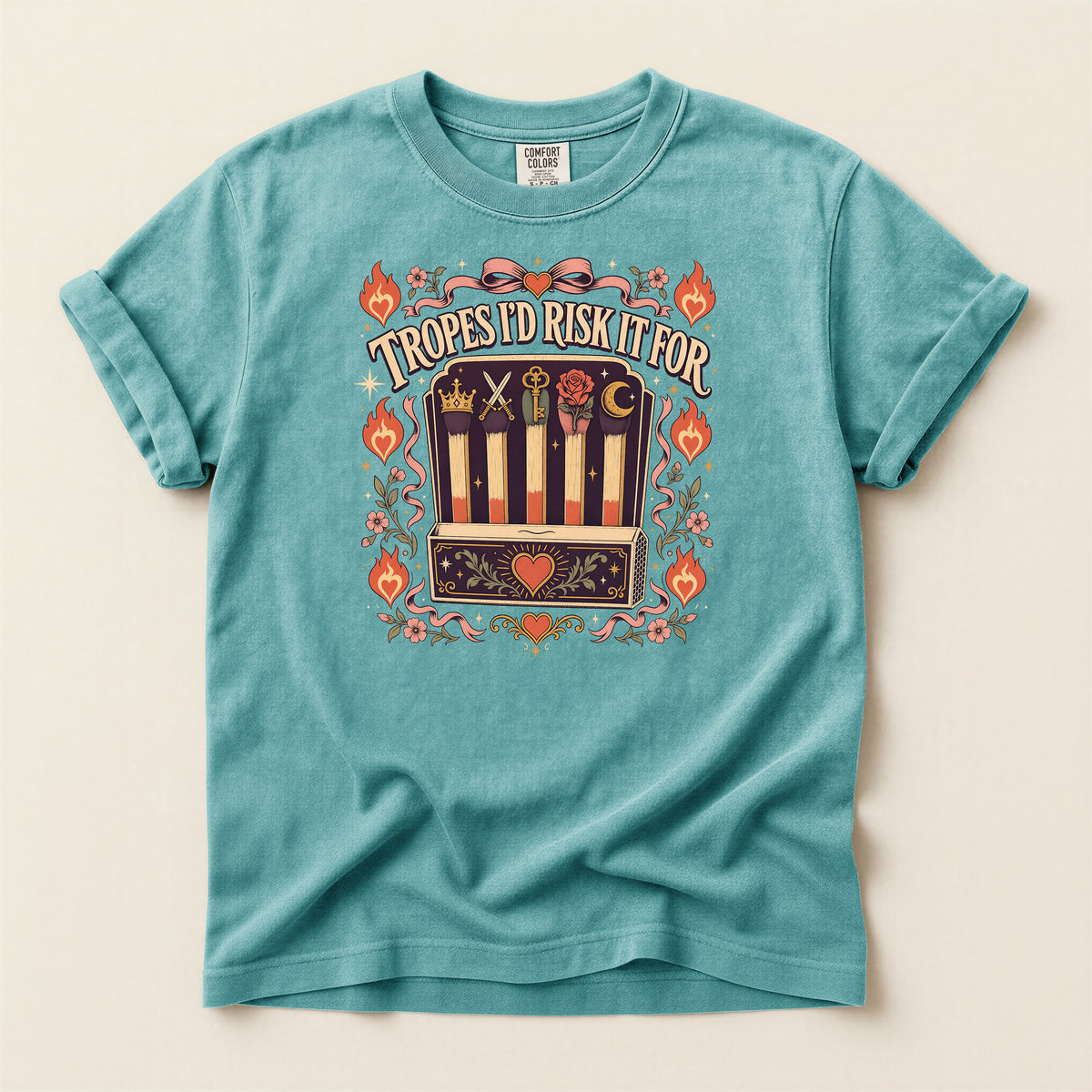 T-Shirt — “Tropes I’d Risk It For” Retro Matchbox Graphic