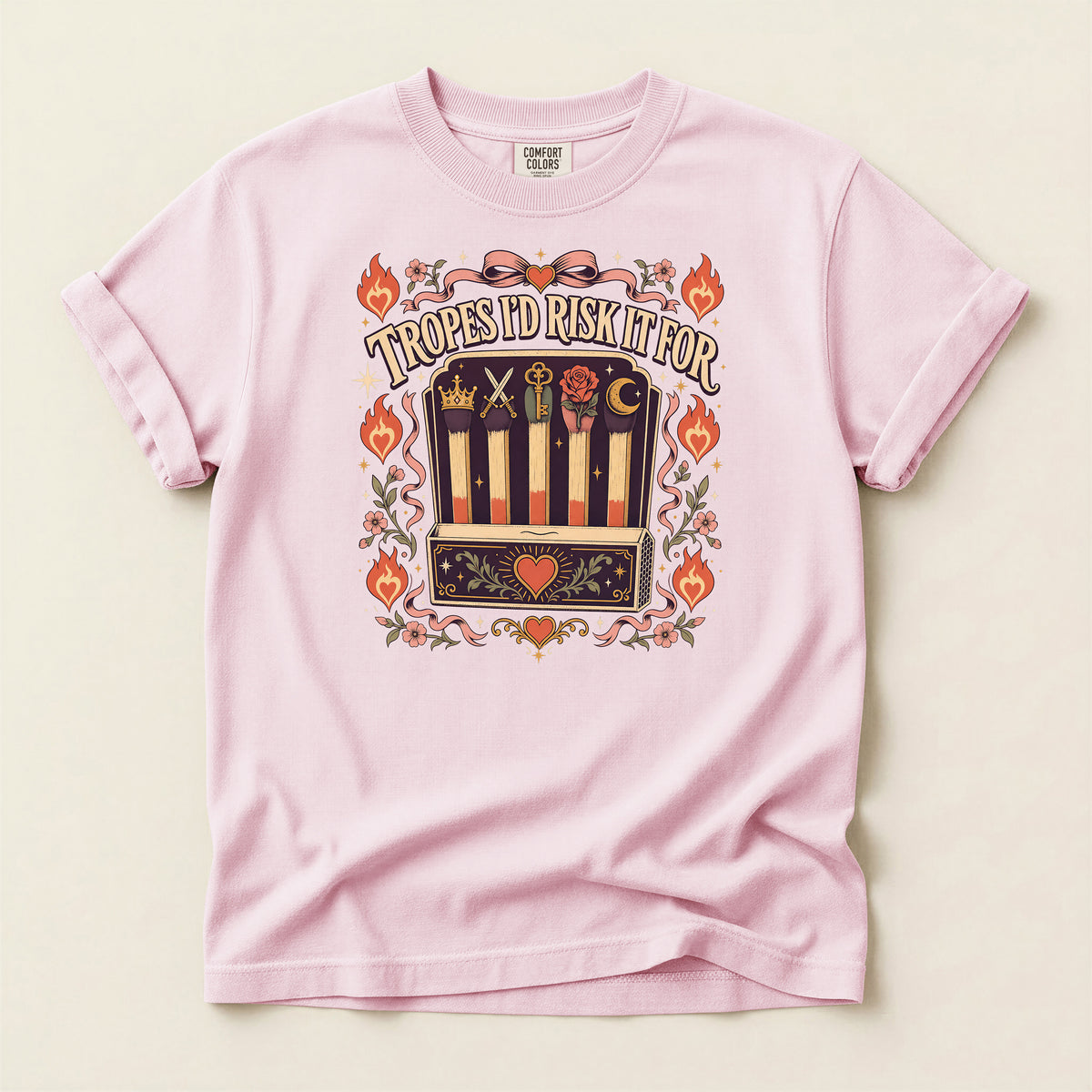T-Shirt — “Tropes I’d Risk It For” Retro Matchbox Graphic