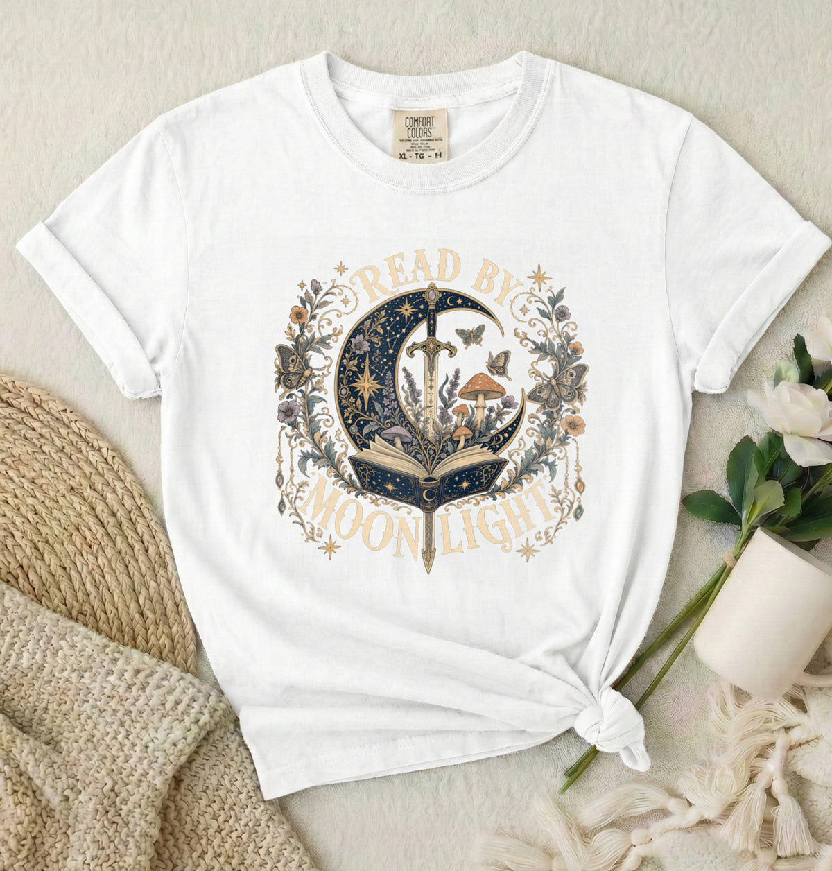 Read By Moonlight T-Shirt — Mystical Night Sky Book Lover Tee