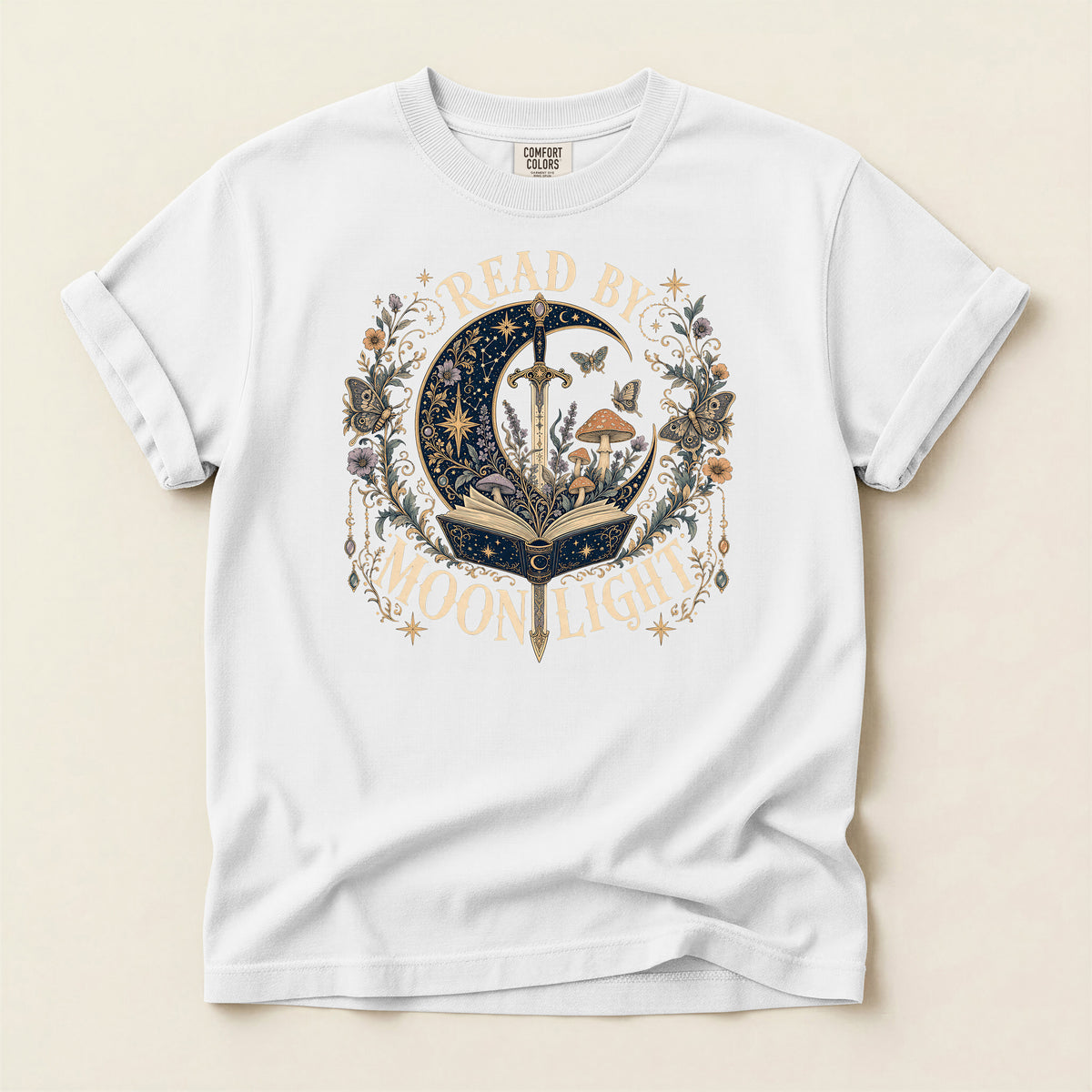Read By Moonlight T-Shirt — Mystical Night Sky Book Lover Tee
