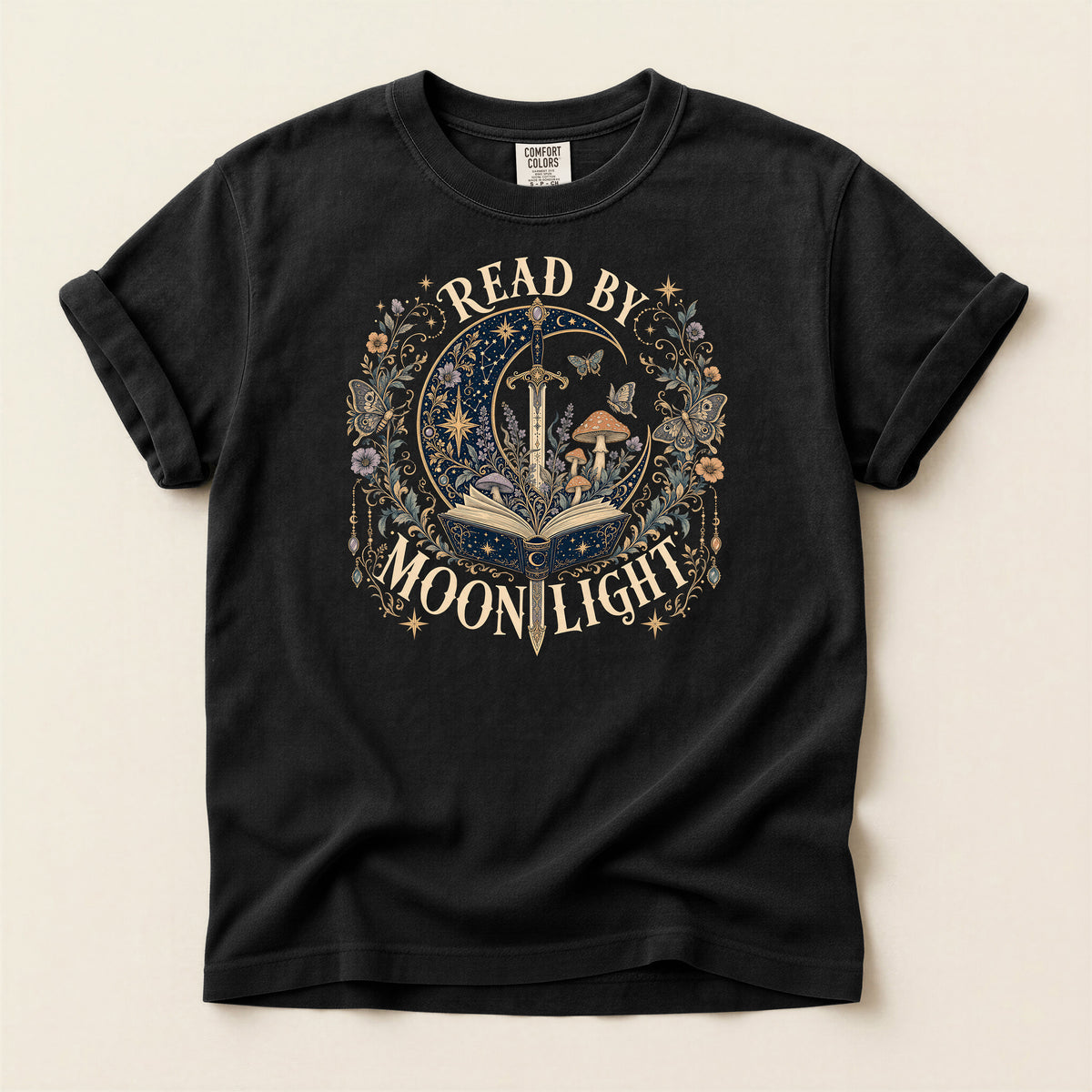 Read By Moonlight T-Shirt — Mystical Night Sky Book Lover Tee