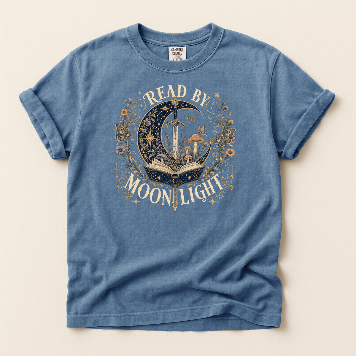 Read By Moonlight T-Shirt — Mystical Night Sky Book Lover Tee