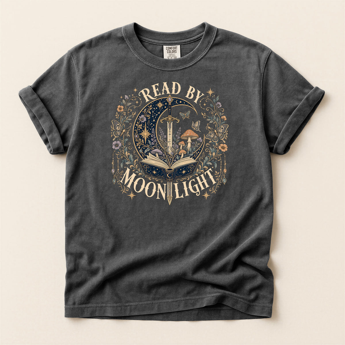Read By Moonlight T-Shirt — Mystical Night Sky Book Lover Tee
