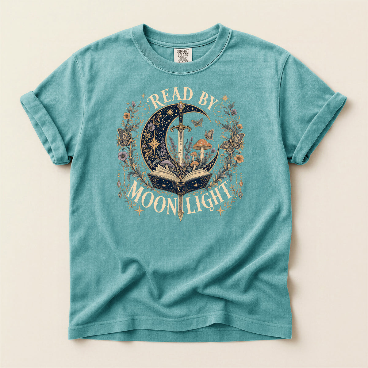 Read By Moonlight T-Shirt — Mystical Night Sky Book Lover Tee