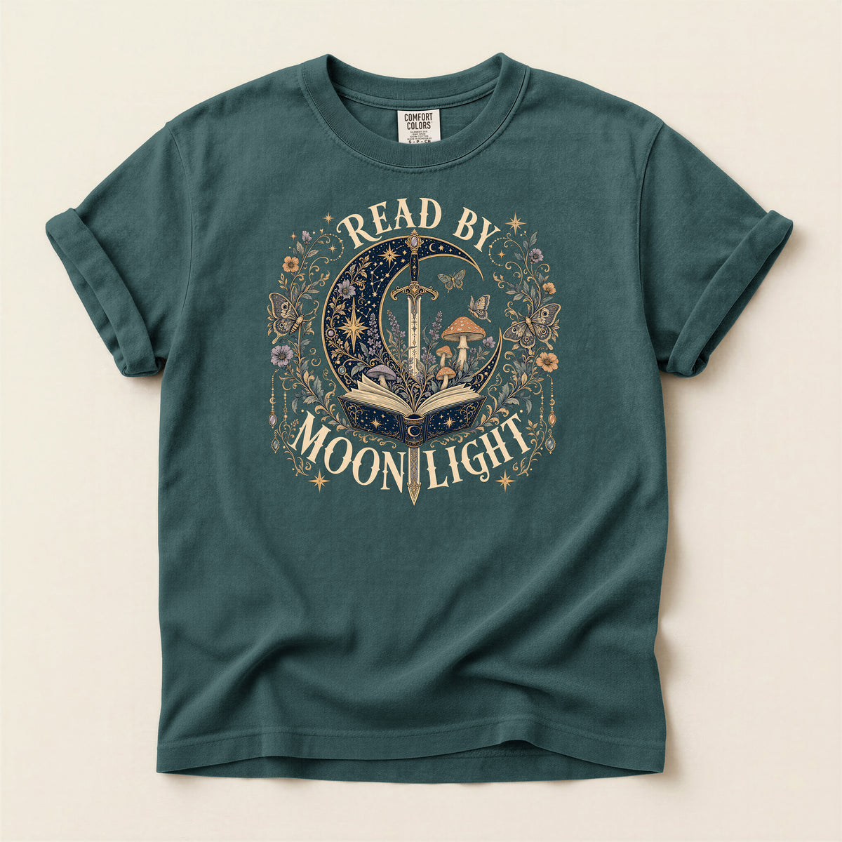 Read By Moonlight T-Shirt — Mystical Night Sky Book Lover Tee
