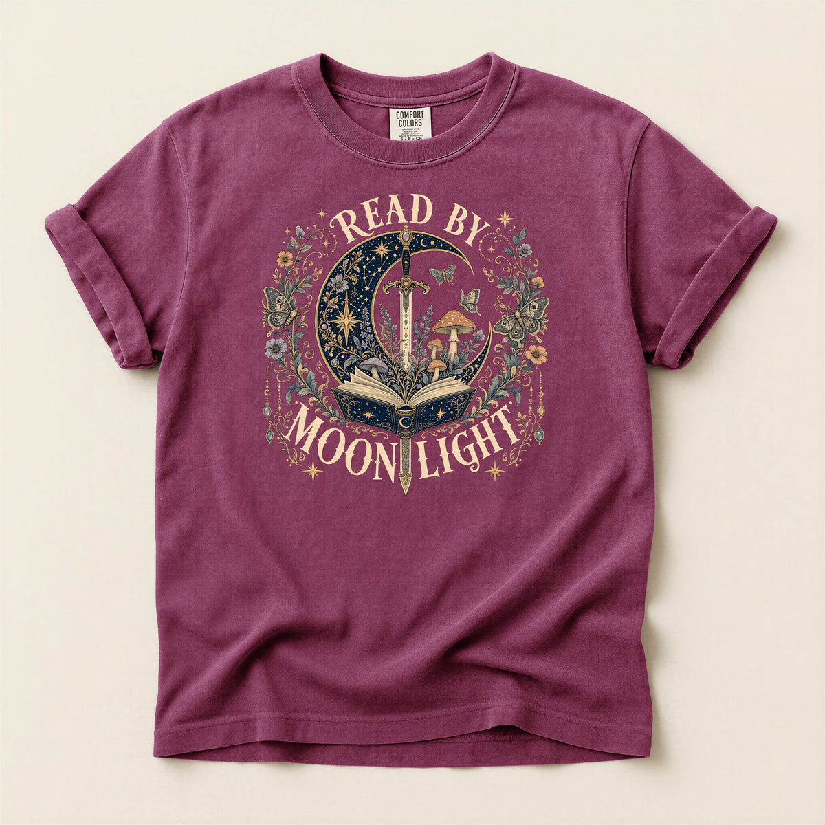 Read By Moonlight T-Shirt — Mystical Night Sky Book Lover Tee