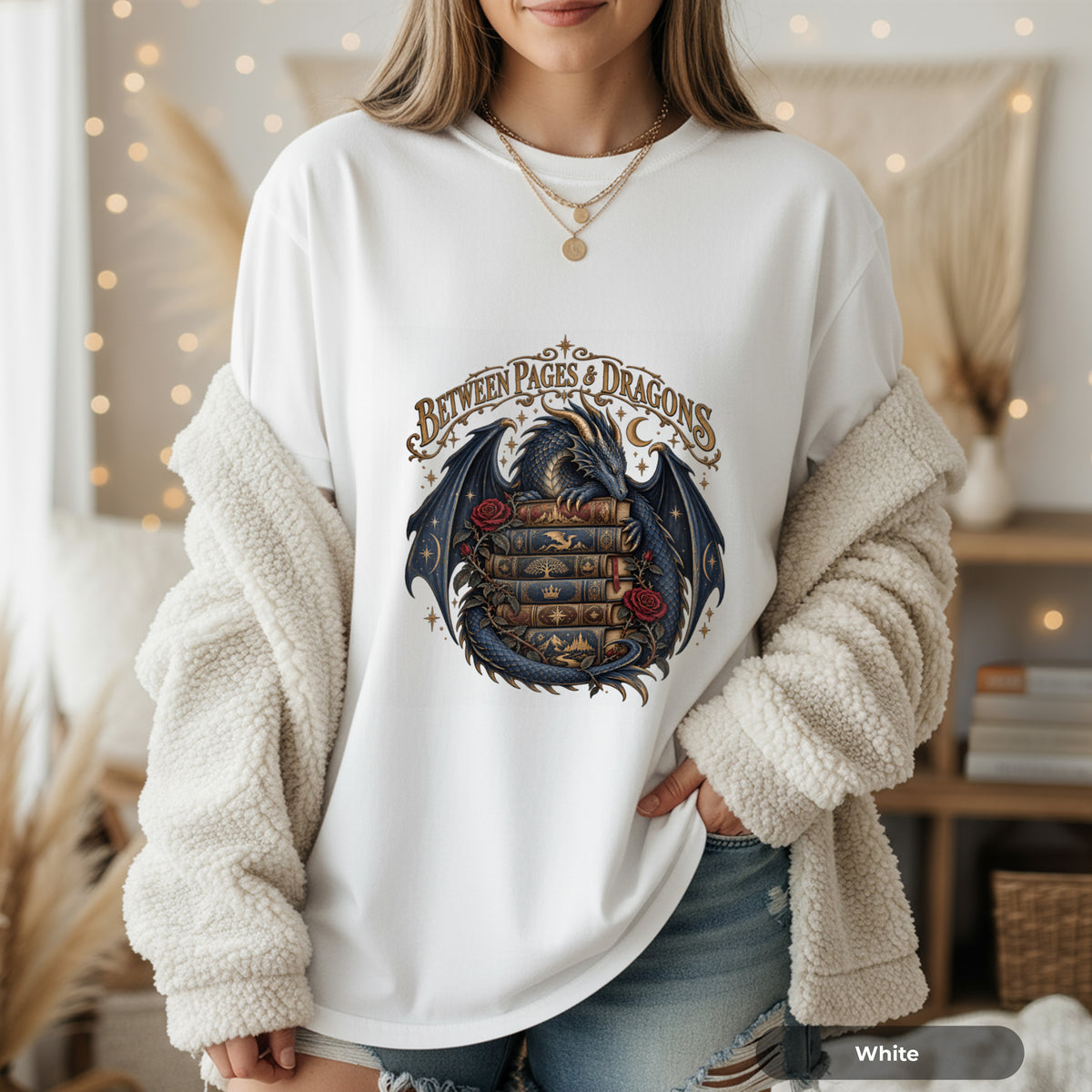 Between Pages & Dragons T-Shirt — Fantasy Book Lover Tee