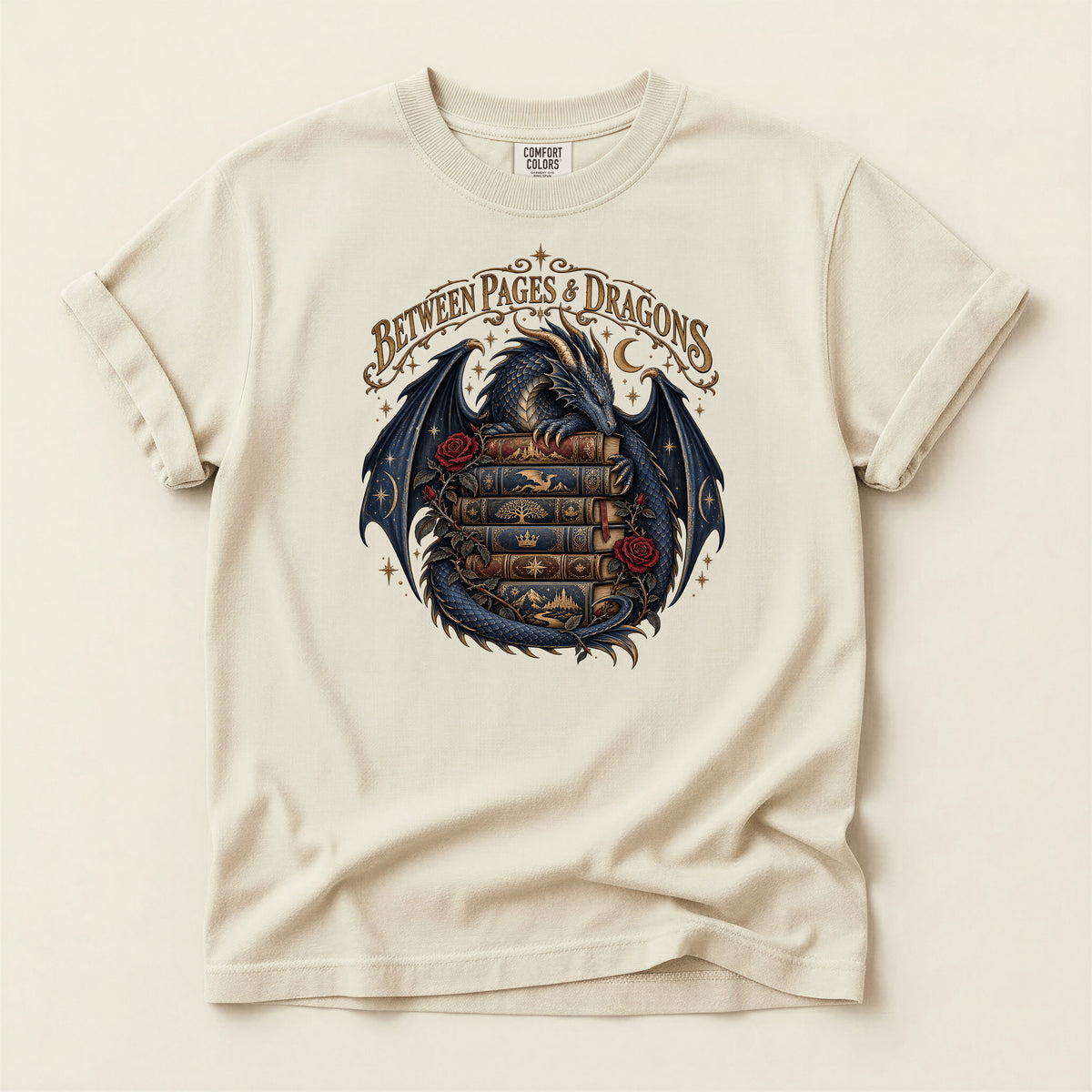 Between Pages & Dragons T-Shirt — Fantasy Book Lover Tee