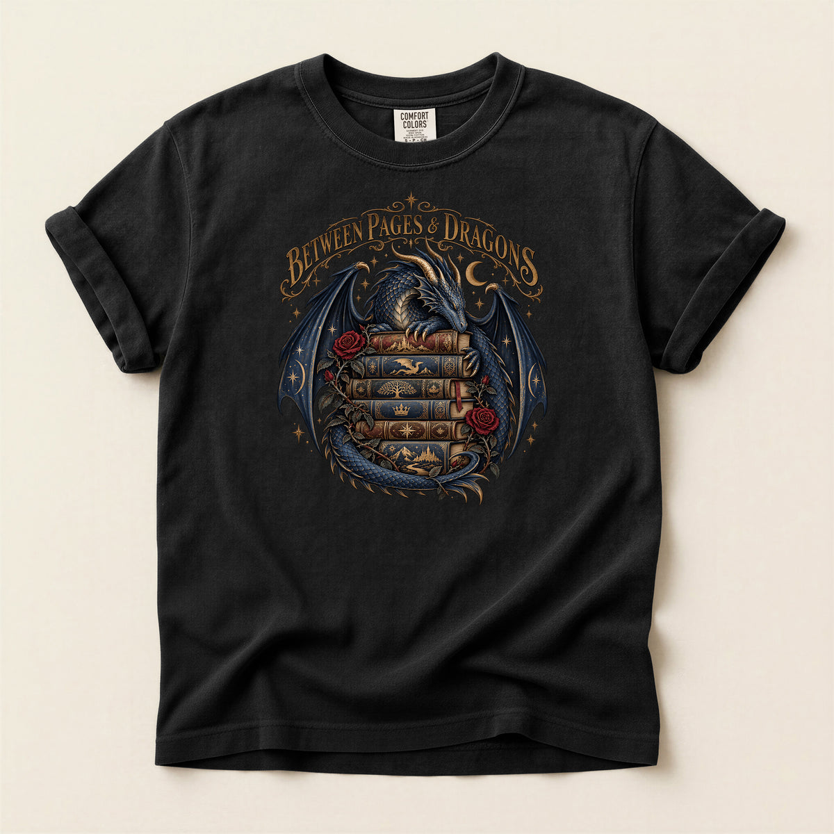 Between Pages & Dragons T-Shirt — Fantasy Book Lover Tee