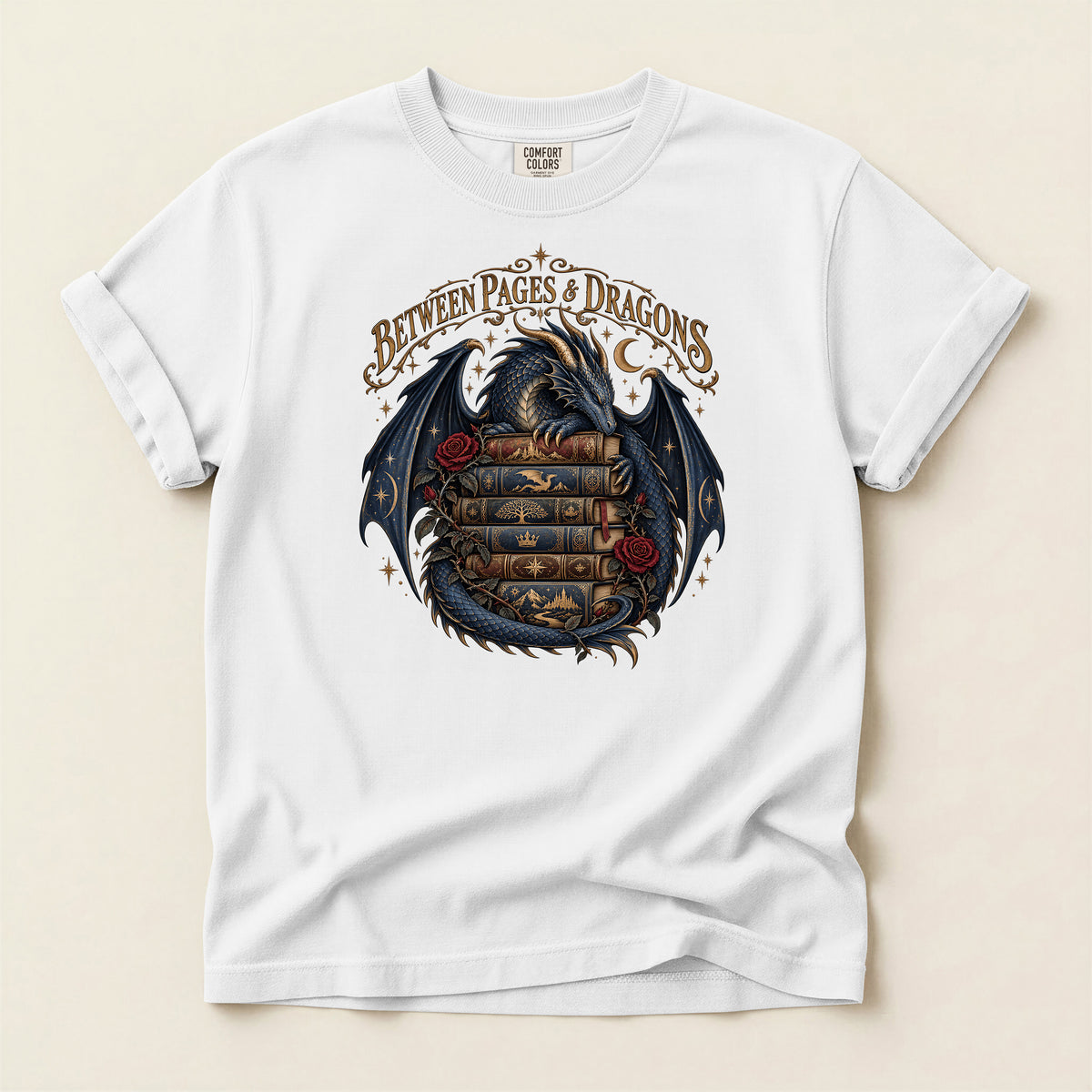 Between Pages & Dragons T-Shirt — Fantasy Book Lover Tee