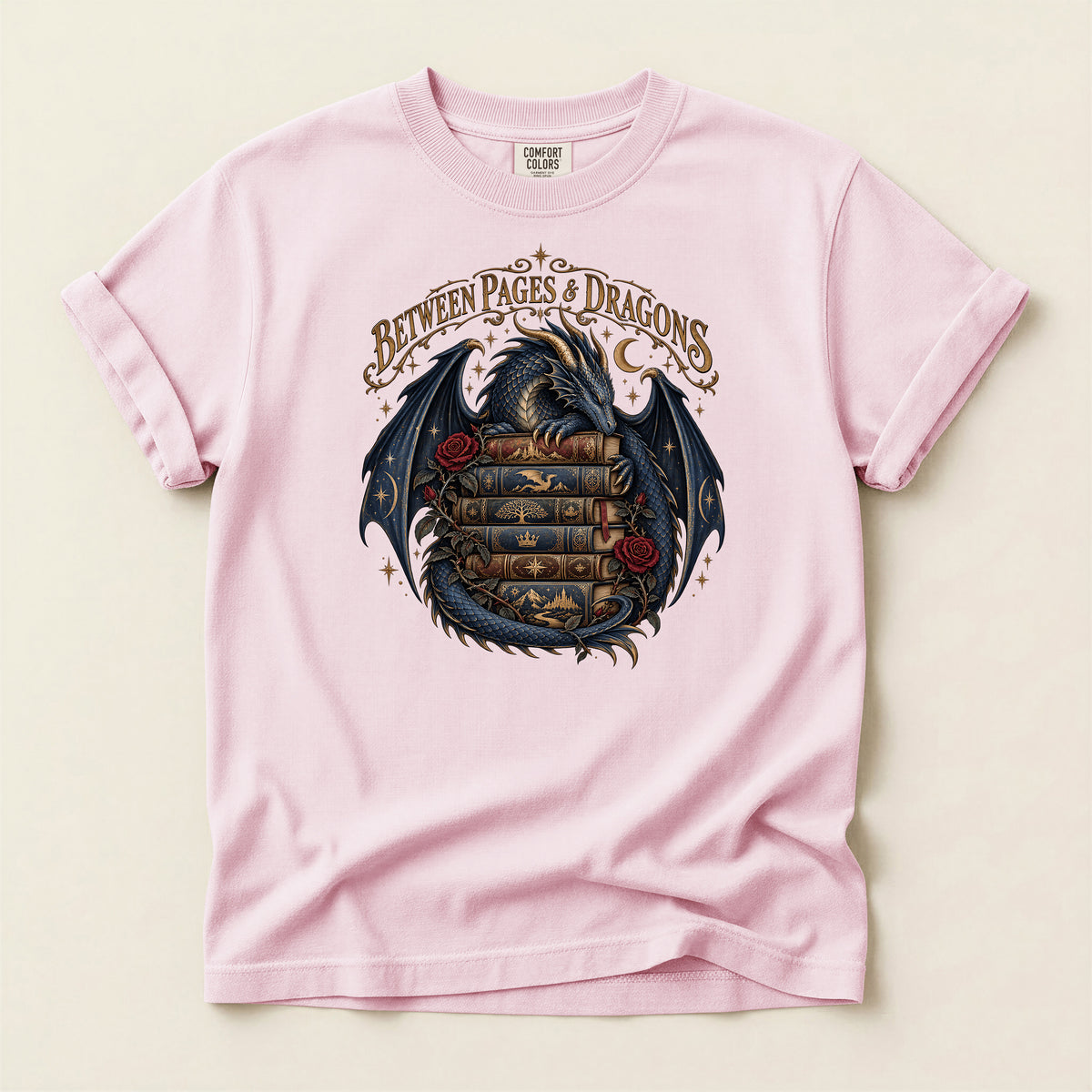 Between Pages & Dragons T-Shirt — Fantasy Book Lover Tee