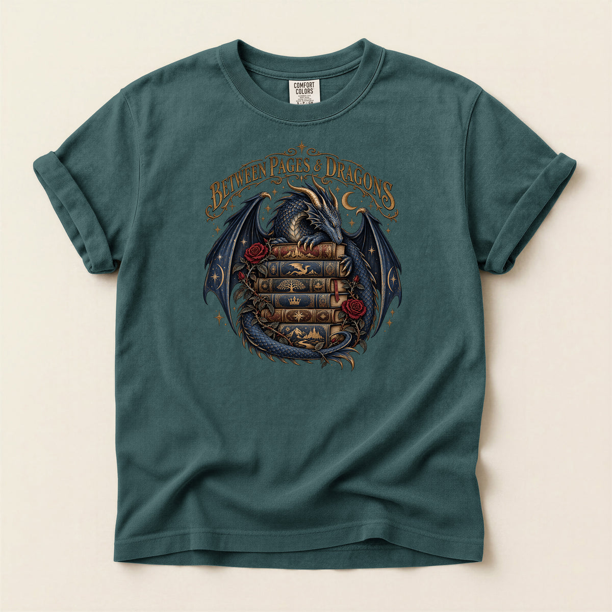 Between Pages & Dragons T-Shirt — Fantasy Book Lover Tee