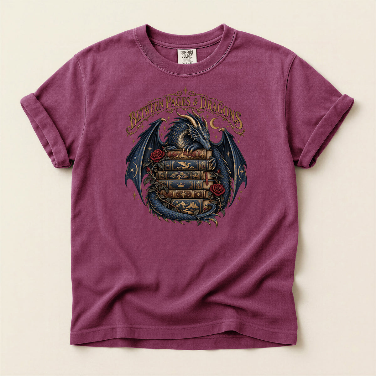 Between Pages & Dragons T-Shirt — Fantasy Book Lover Tee