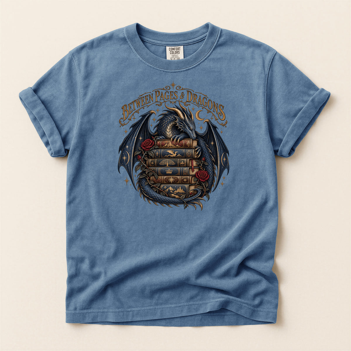 Between Pages & Dragons T-Shirt — Fantasy Book Lover Tee