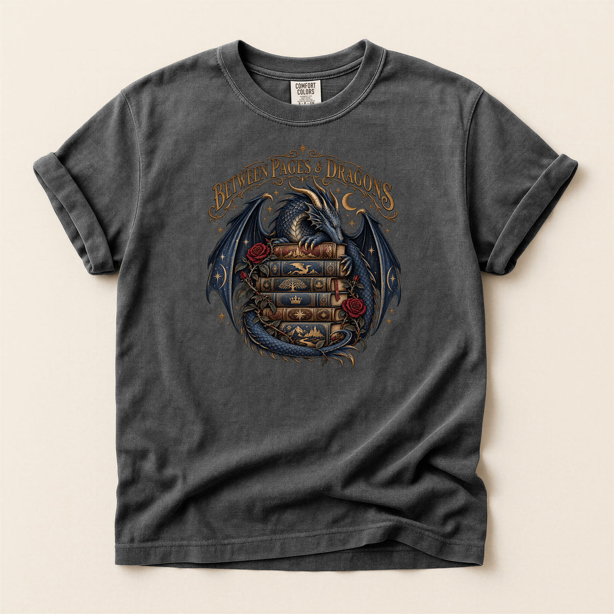 Between Pages & Dragons T-Shirt — Fantasy Book Lover Tee