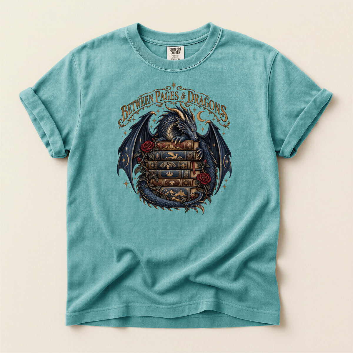 Between Pages & Dragons T-Shirt — Fantasy Book Lover Tee