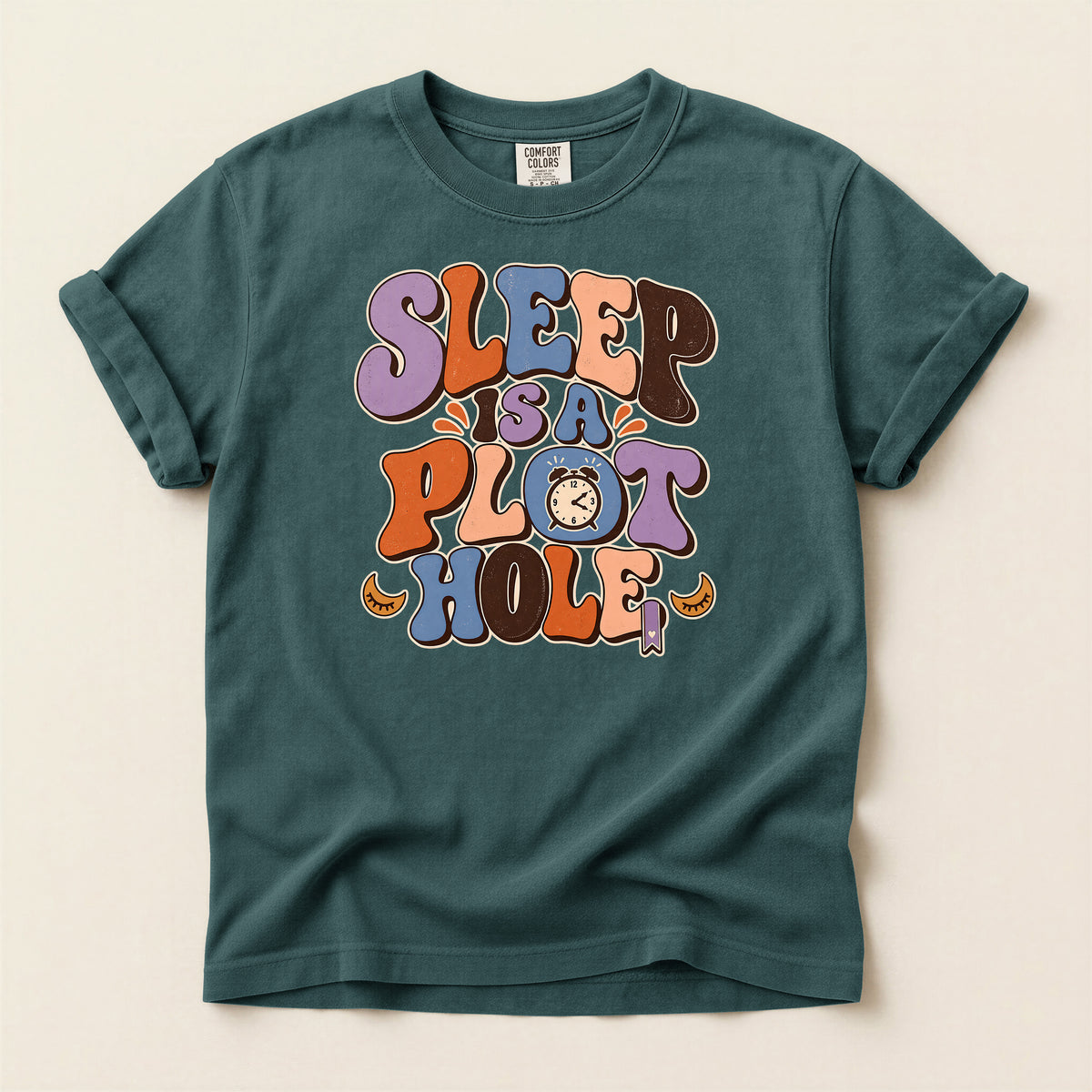 Sleep Is a Plot Hole T-Shirt — Retro Groovy Typography Tee