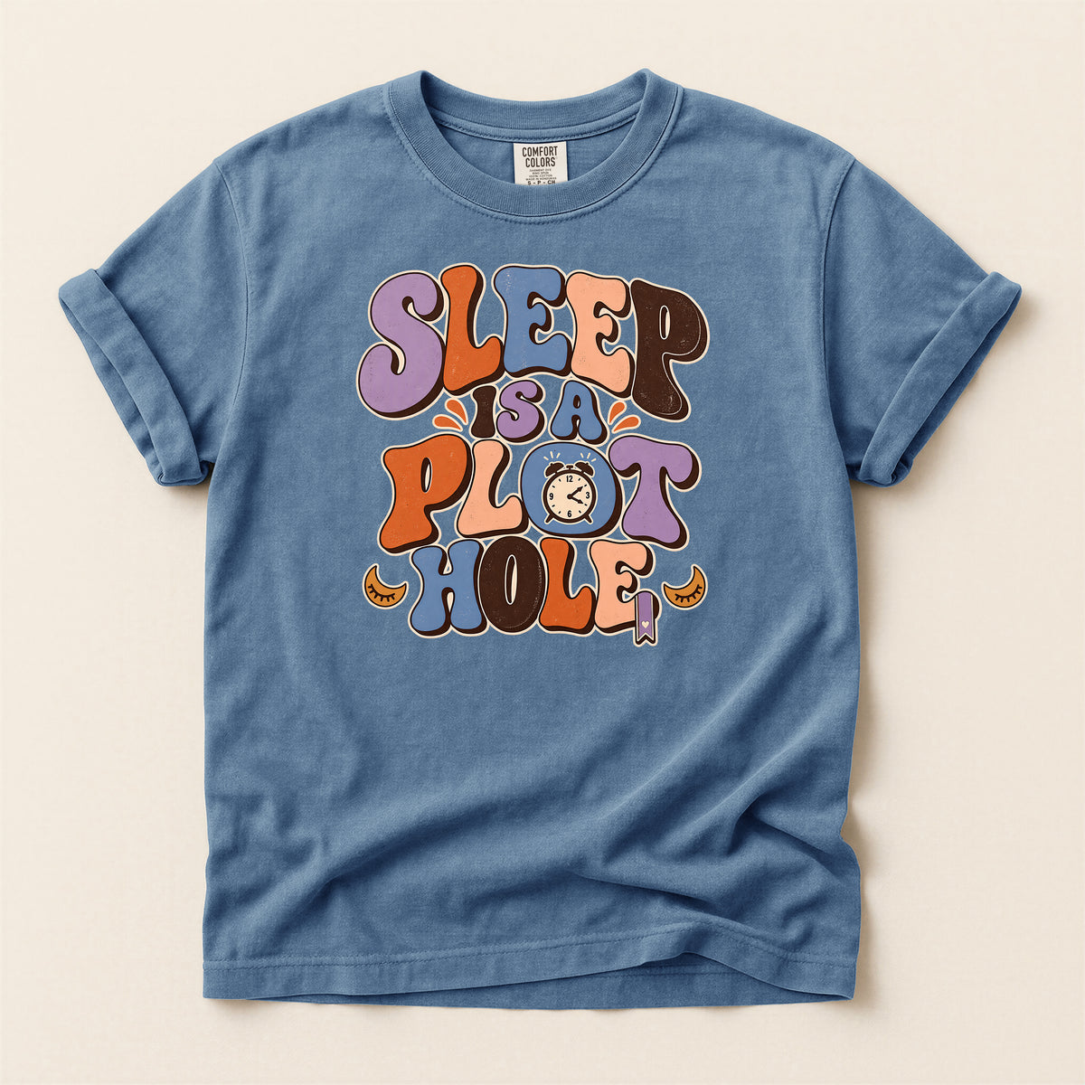 Sleep Is a Plot Hole T-Shirt — Retro Groovy Typography Tee