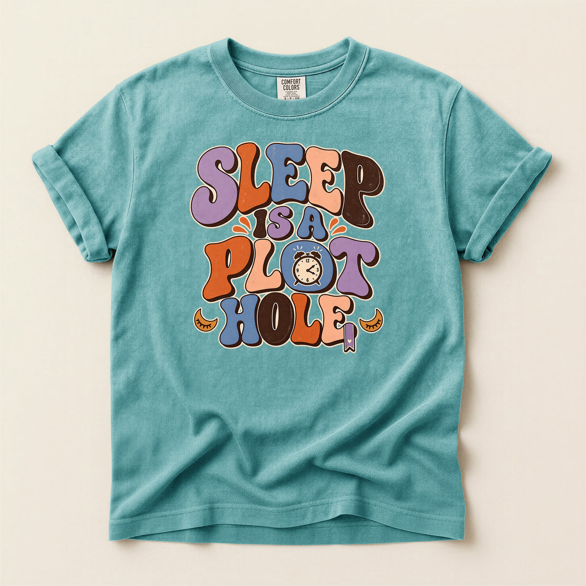 Sleep Is a Plot Hole T-Shirt — Retro Groovy Typography Tee