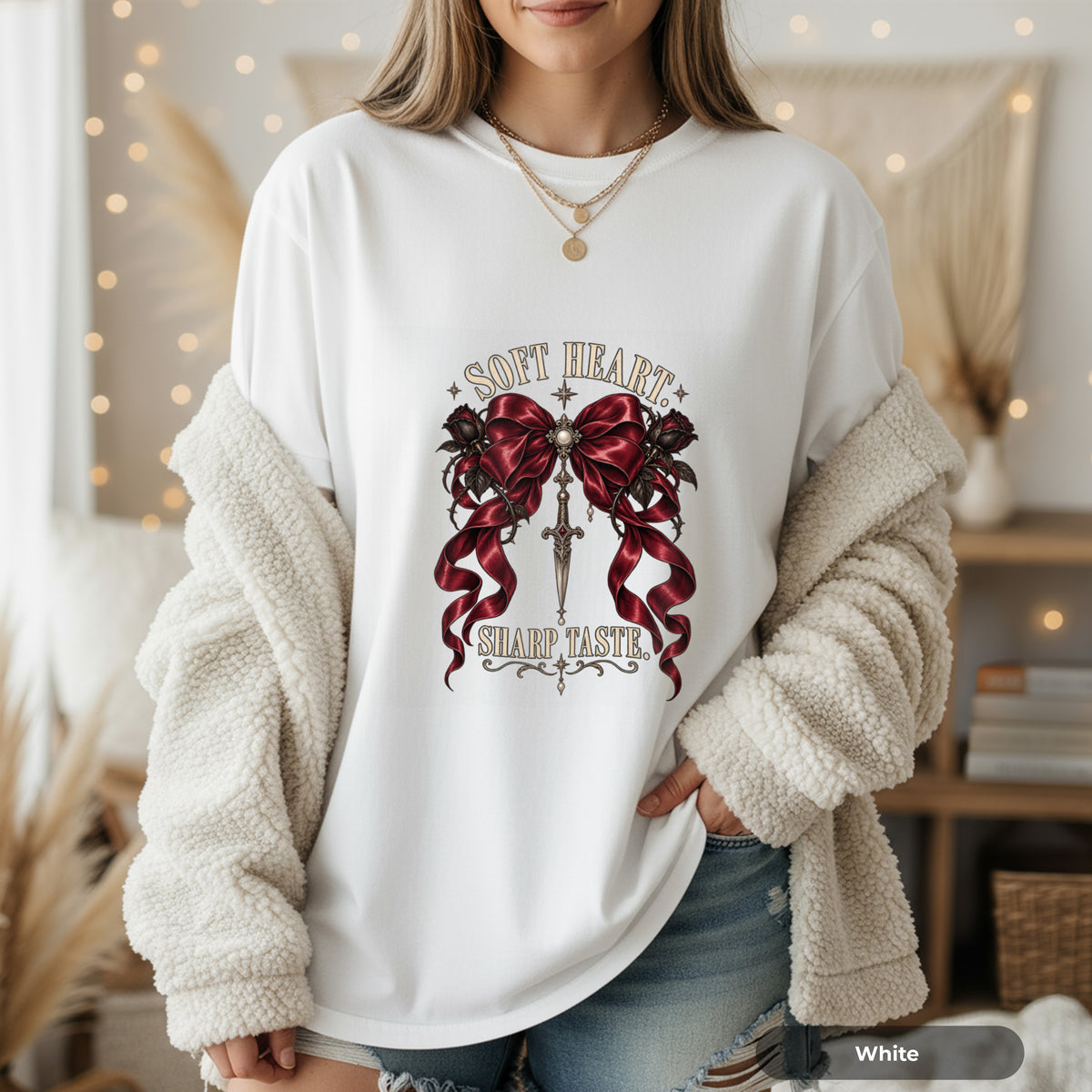Soft Heart Sharp Taste Tee — Gothic Ribbon & Dagger Graphic T-Shirt