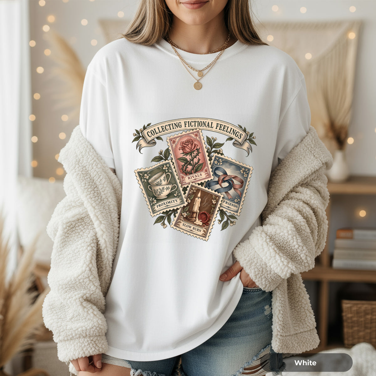 Collecting Fictional Feelings T-Shirt — Vintage Postage Bookish Tee