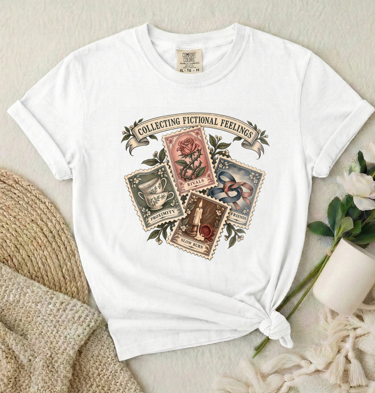 Collecting Fictional Feelings T-Shirt — Vintage Postage Bookish Tee