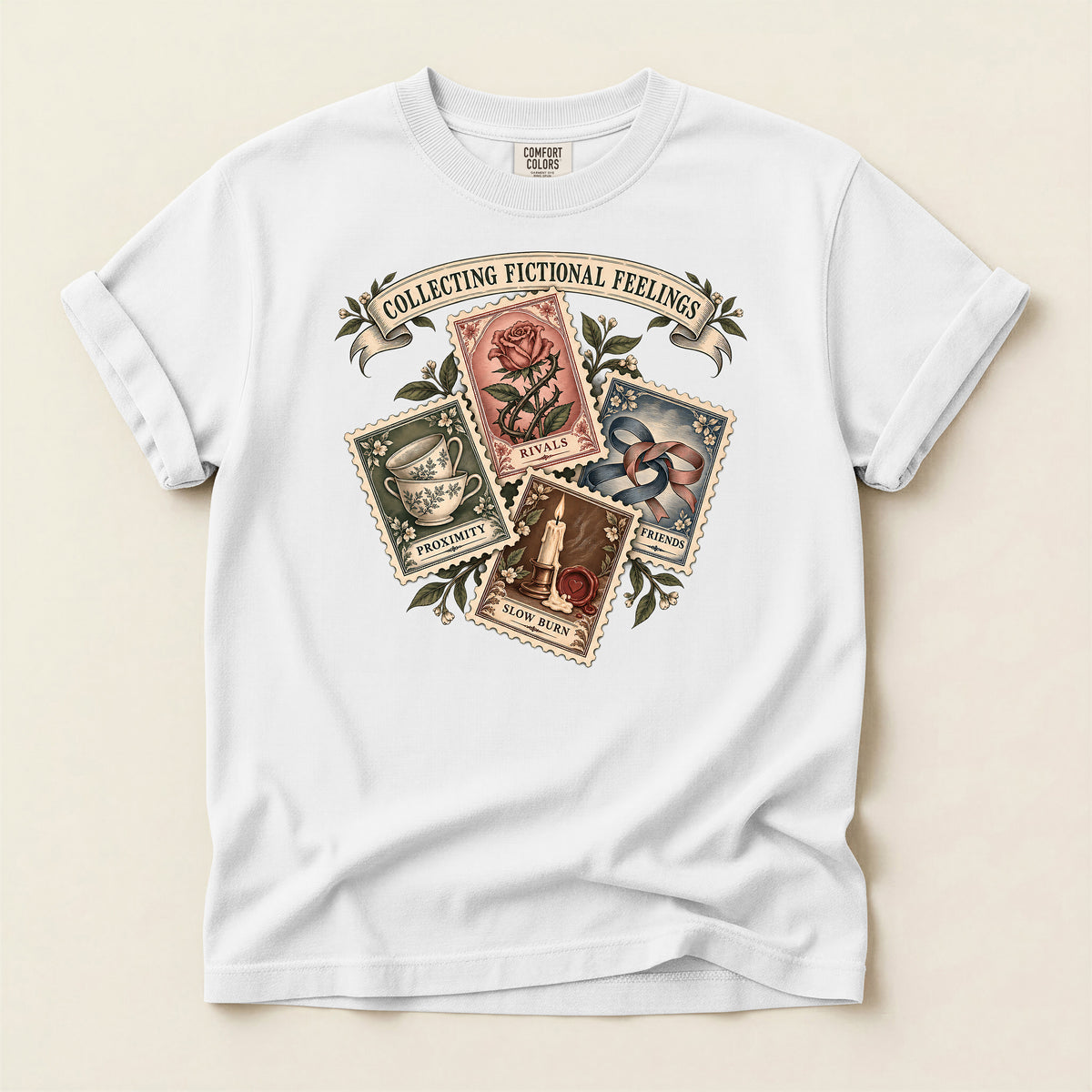 Collecting Fictional Feelings T-Shirt — Vintage Postage Bookish Tee