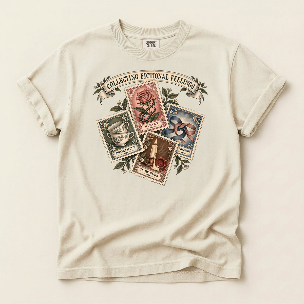 Collecting Fictional Feelings T-Shirt — Vintage Postage Bookish Tee