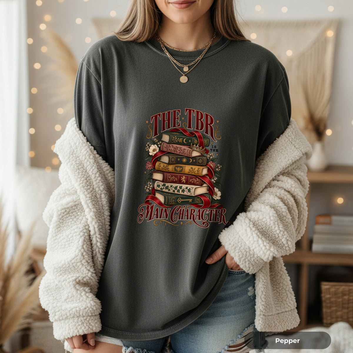 T-Shirt — “The TBR Main Character” Stack of Books Graphic Tee