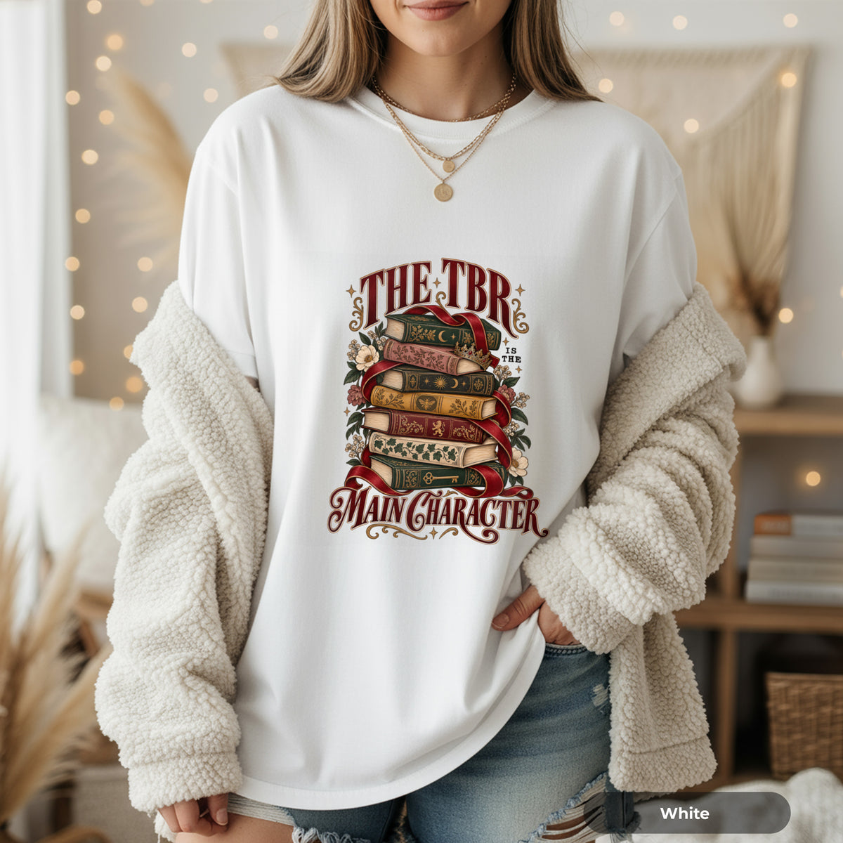 T-Shirt — “The TBR Main Character” Stack of Books Graphic Tee
