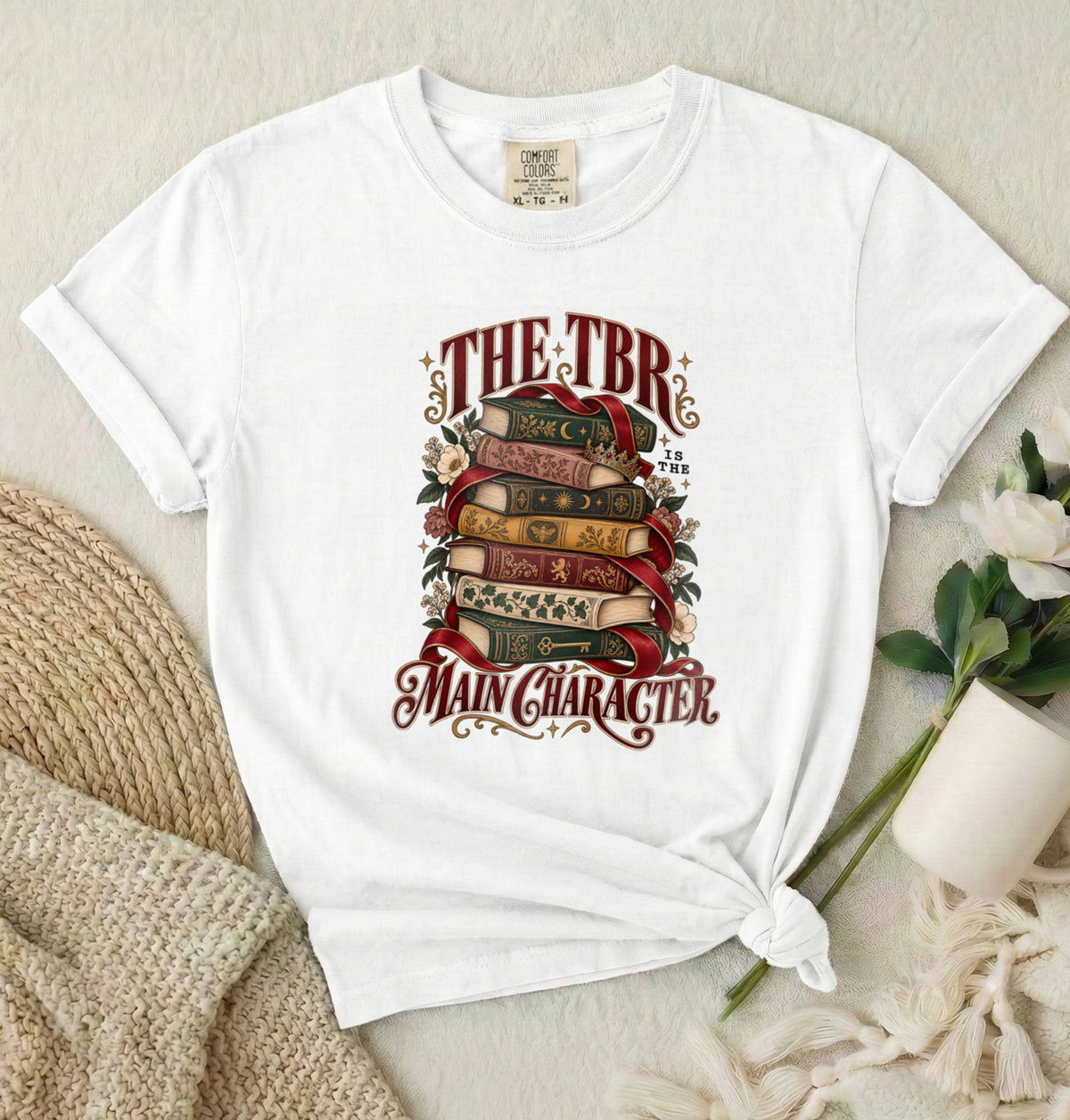 T-Shirt — “The TBR Main Character” Stack of Books Graphic Tee