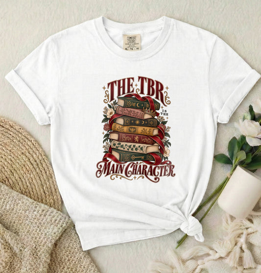 T-Shirt — “The TBR Main Character” Stack of Books Graphic Tee