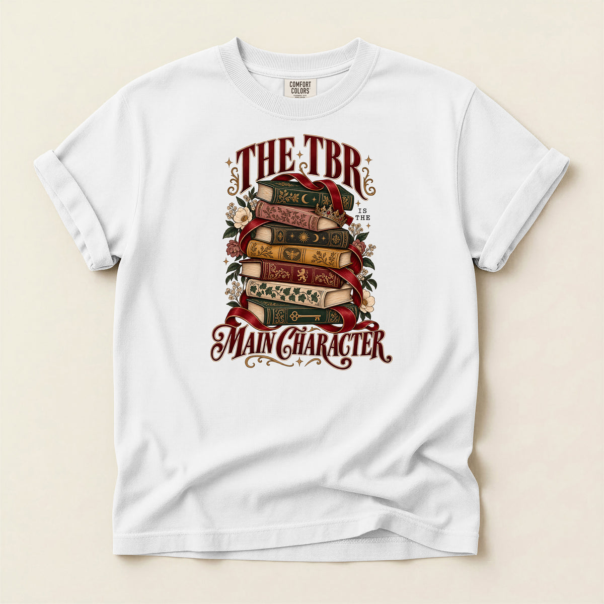 T-Shirt — “The TBR Main Character” Stack of Books Graphic Tee