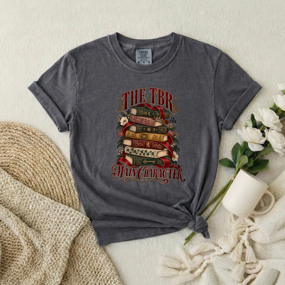 T-Shirt — “The TBR Main Character” Stack of Books Graphic Tee